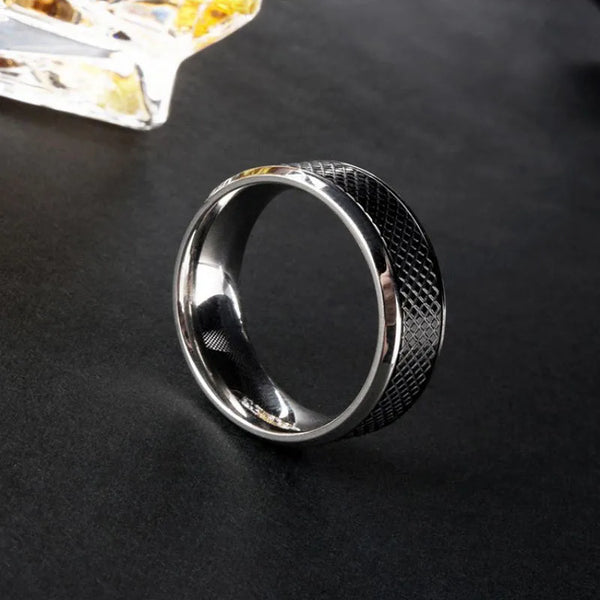 Black Stone Titanium Stainless Steel Ring
