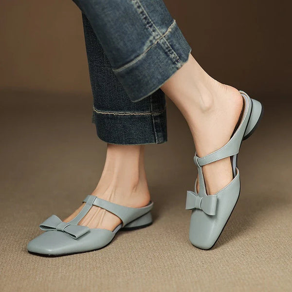 Amorie Bow Leather Mules