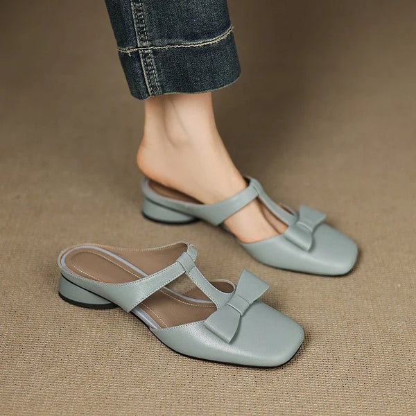 Amorie Bow Leather Mules