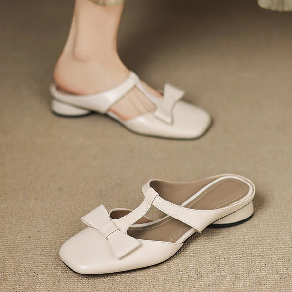 Amorie Bow Leather Mules