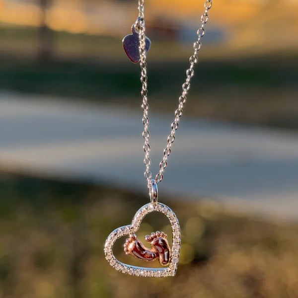 To My Mommy - Baby Feet Heart Pendant Necklace Gift Set